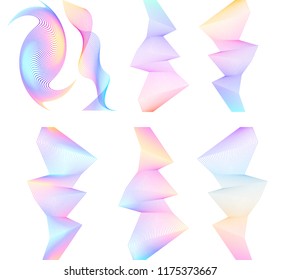 Design element Curved sharp corners wave many lines. Abstract vertical broken stripes on white background isolated. Creative line art. Vector illustration EPS 10. Colors line created using Blend Tool