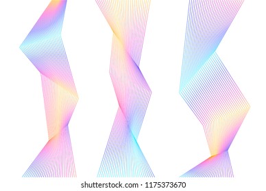 Design element Curved sharp corners wave many lines. Abstract vertical broken stripes on white background isolated. Creative line art. Vector illustration EPS 10. Colors line created using Blend Tool