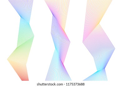 Design element Curved sharp corners wave many lines. Abstract vertical broken stripes on white background isolated. Creative line art. Vector illustration EPS 10. Colors line created using Blend Tool