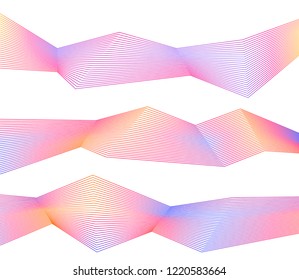 Design element Curved sharp corners wave many lines. Abstract vertical broken stripes on white background isolated. Creative line art. Vector illustration EPS 10. Colors line created using Blend Tool