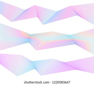 Design element Curved sharp corners wave many lines. Abstract vertical broken stripes on white background isolated. Creative line art. Vector illustration EPS 10. Colors line created using Blend Tool