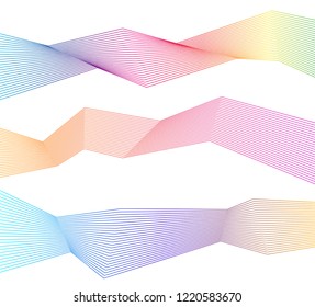 Design element Curved sharp corners wave many lines. Abstract vertical broken stripes on white background isolated. Creative line art. Vector illustration EPS 10. Colors line created using Blend Tool