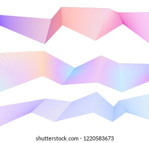 Design element Curved sharp corners wave many lines. Abstract vertical broken stripes on white background isolated. Creative line art. Vector illustration EPS 10. Colors line created using Blend Tool