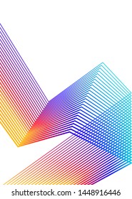 Elemento de diseño Esquinas nítidas curvadas ondean muchas líneas. Unas rayas rotas verticales abstractas sobre fondo blanco aisladas. Arte de línea creativa. Ilustración vectorial EPS 10. Línea de colores creada con la herramienta Mezcla