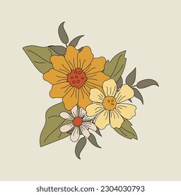 Design element with daisy flowers. Vector illustration isolated on background. Flat style design element for poster, banner, party invitation, summer concept.