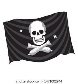 Design element decorative pirate flag with skull and two crossed cast iron guns. Icon, icon. Vector image. eps 10