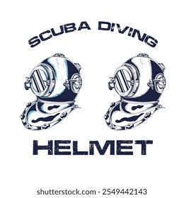 Elemento de diseño para emblema, insignia. Casco de buceo estilo Antiguas aislado Imagen de Vector blanco y negro