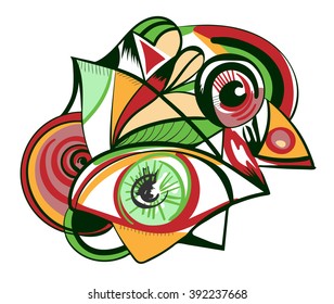 Design element with eyes isolated on a white background. Style of Abstract art, Suprematism, Constructivism, suitable for prints, posters and covers.