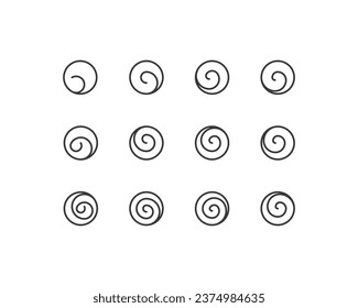 Design element with fibonacci spiral. Swirl element. Set of 12 geometric shape. Modern linear design element for pattern and grid.