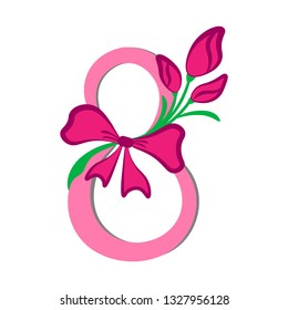 Design element. The figure eight is decorated with flowers. on white background. March 8 women's day.