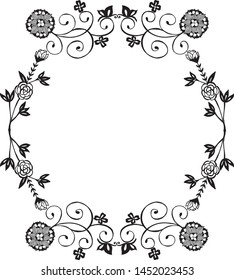 Design element floral frame, black silhouette with white backdrop. Vector