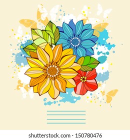 Design element with flowers and butterflies