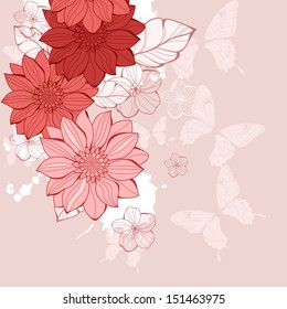 Design element with flowers and butterflies