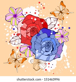 Design element with flowers and butterflies