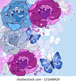Design element with flowers and butterflies