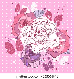 Design element with flowers and butterflies