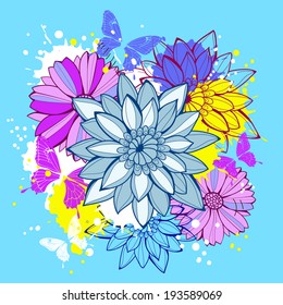 Design element with flowers and butterflies