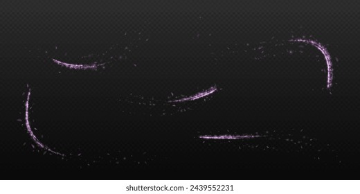 Design element in the form of flying comets surrounded by flowers, leaves, dust. Evocation of ecology, purity, nature. Pleasant air, perfume, aroma, floral dust. Vector illustration.