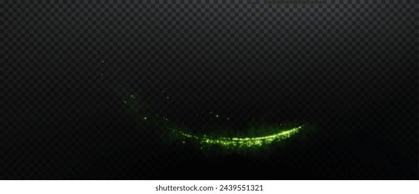 Design element in the form of flying green or emerald comets, wind, dust. Evocation of ecology, purity, nature. Pleasant air, perfume, aroma, floral dust. Vector illustration.	
