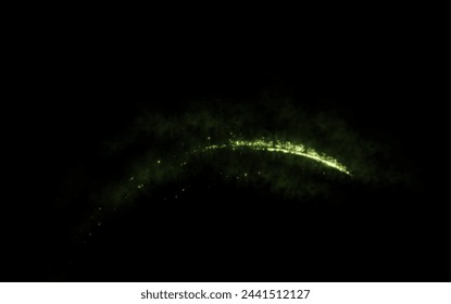 Gestaltungselement in Form von fliegenden grünen oder smaragdgrünen Kometen, Wind, Staub. Evokation der Ökologie, Reinheit, Natur. Angenehme Luft, Parfüm, Aroma, blumiger Staub. Vektorgrafik.	
