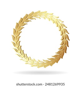 Design element in the form of a golden laurel wreath. 3 D. Vector illustration.