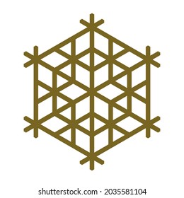 Gestalten Sie ein Element in Form einer Schneeflocke. Traditionelles japanisches Handwerk Kumiko