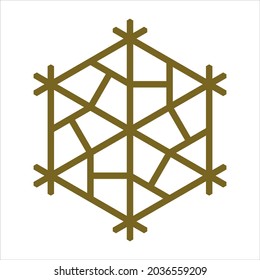 Design element in the form of a snowflake. Traditional Japanese craft Kumiko