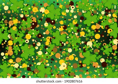 
Design element glitter golden texture and vector green leaves of shamrock on abstract background