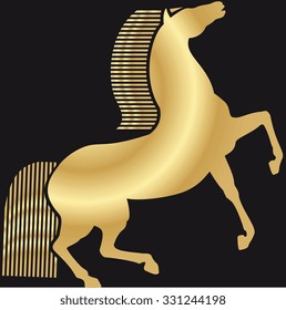 design element golden horse on black background