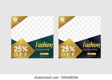 Design Element for graphic layout. Abstract background template with triangle shape for fashion business and social media update in gradient style with mosaic concept. Modern banner use green, gold.