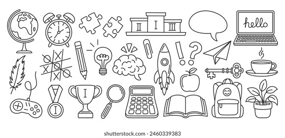 Design element, graphic symbols, educational icons hand drawn in doodle sketch style. Vector illustration