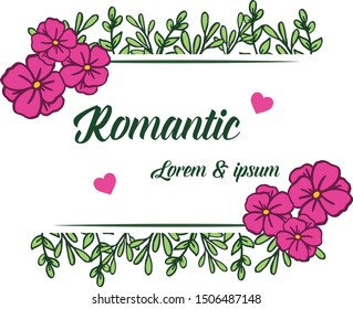 Design element of green leaves and pink wreath frame, for template of card romantic. Vector