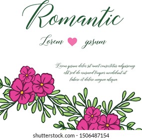 Design element of green leaves and pink wreath frame, for template of card romantic. Vector