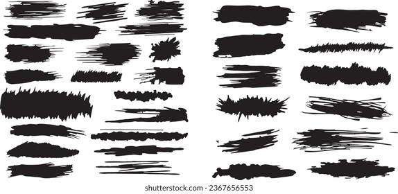 Design Element of Grunge Texture Scribbles Isolated on Transparent Background in PNG, Vector Format. Complemented by Hand Drawn Vector Ink Brush Strokes and Black Paint Spot Set