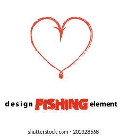 Design element heart fishing hook stock vector