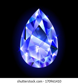 design element, icon, blue diamond in the form of drops isolated on black