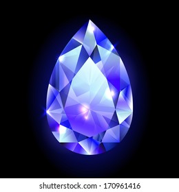 design element, icon, blue diamond in the form of drops isolated on black