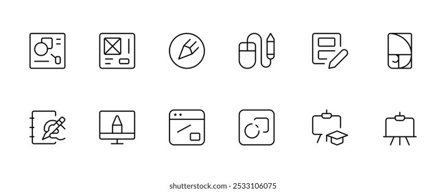 Design element icon, Graphic Design related icon set. Design process Creativity Related Vector Line Icons. Editable Stroke. Flat vector icon for apps, ui and websites.