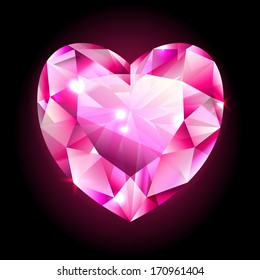 design element, icon, red heart shaped diamond isolated on black