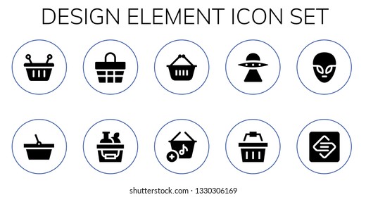 design element icon set. 10 filled design element icons.  Collection Of - Basket, Shopping basket, Aliens, Alien, Spark page