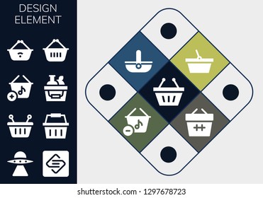  design element icon set. 13 filled design element icons. Simple modern icons about  - Shopping basket, Aliens, Spark page, Basket