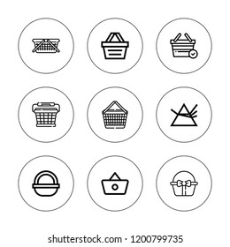 Design element icon set. collection of 9 outline design element icons with basket, dispersion icons. editable icons.