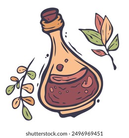 Design element and illustration. Halloween, holiday, spooky. Doodle cartoon style. Vector. Witch's Potion and Plants