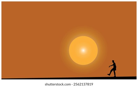 Design element illustration of sunset. Silhouette illustration of young people playing soccer at sunset, using the sun as if it were the ball.