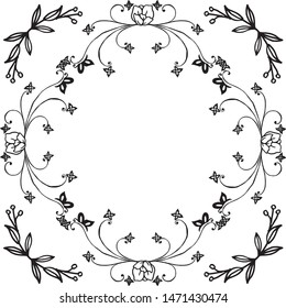 Design element for invitation card, greeting card, with flower frame black white, isolated on white background. Vector