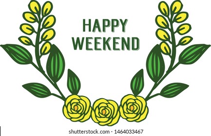 Design element isolated on white background, various shape frame, leaf floral blossom, happy weekend. Vector