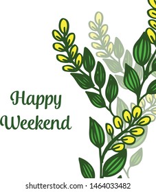 Design element isolated on white background, various shape frame, leaf floral blossom, happy weekend. Vector