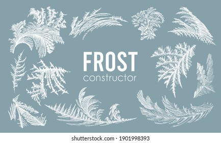 Design element kit, frost ice window pattern, winter christmas set, fresh cool hand drawn graphic