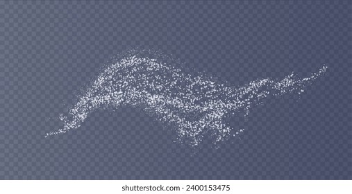 Design element for kitchen, bakery, advertising, video. Powder sugar explosion or splash png, falling flour, salt powder falling gently. Top view 3d effect
