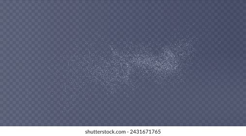 Design element for kitchen, bakery, advertising, video. Powder sugar explosion or splash png, falling flour, salt powder falling gently. Top view 3d effect